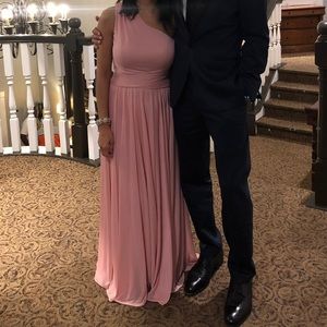 David’s Bridal One-Shoulder Mesh Bridesmaid Dress w/Full Skirt - Color: Ballet